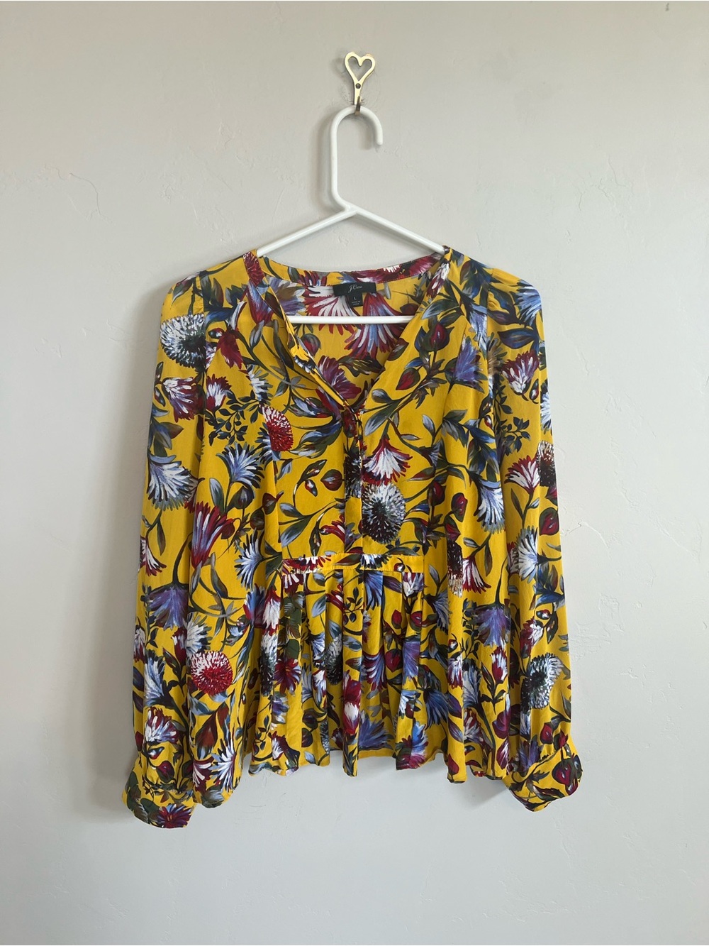 J Crew K1823 Women M Autumn Colored Silk Pleated Gold Floral Print Popover Top